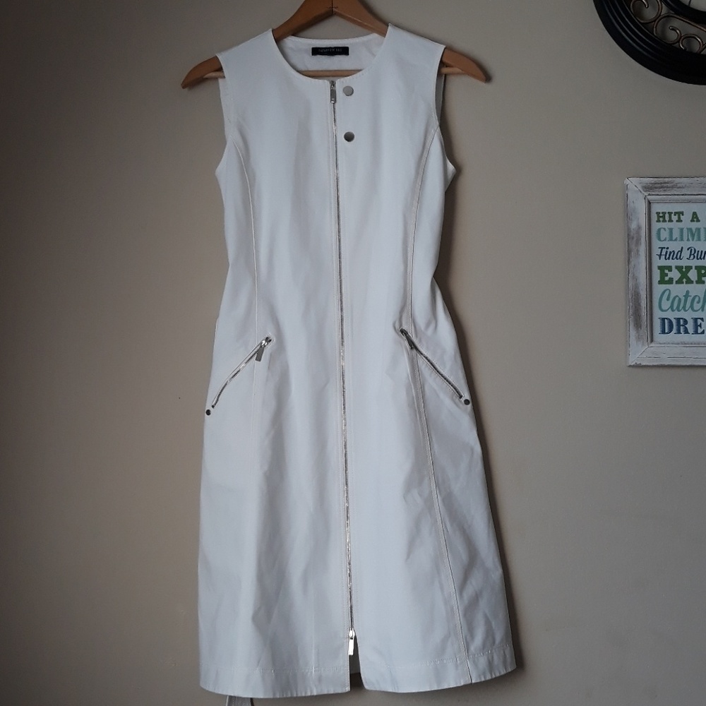 Lafayette 148 White Belted Full Zip Dress Sz 4 - Picture 4 of 8